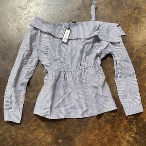 Romeo & Juliet Couture Gray Striped Off-Shoulder Blouse